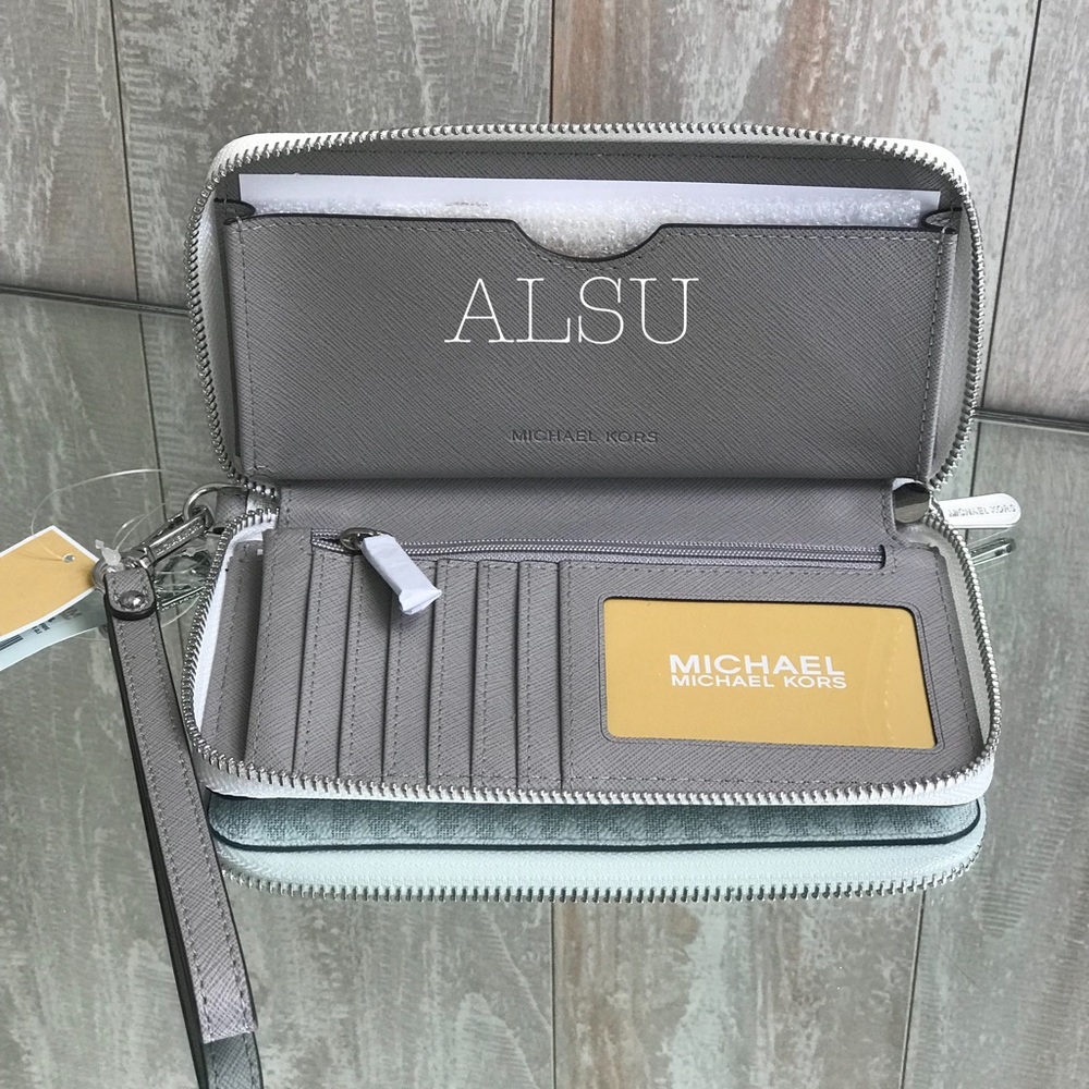 Michael Kors Flat Wristlet Wallet Mini Logo White - Picture 4 of 7